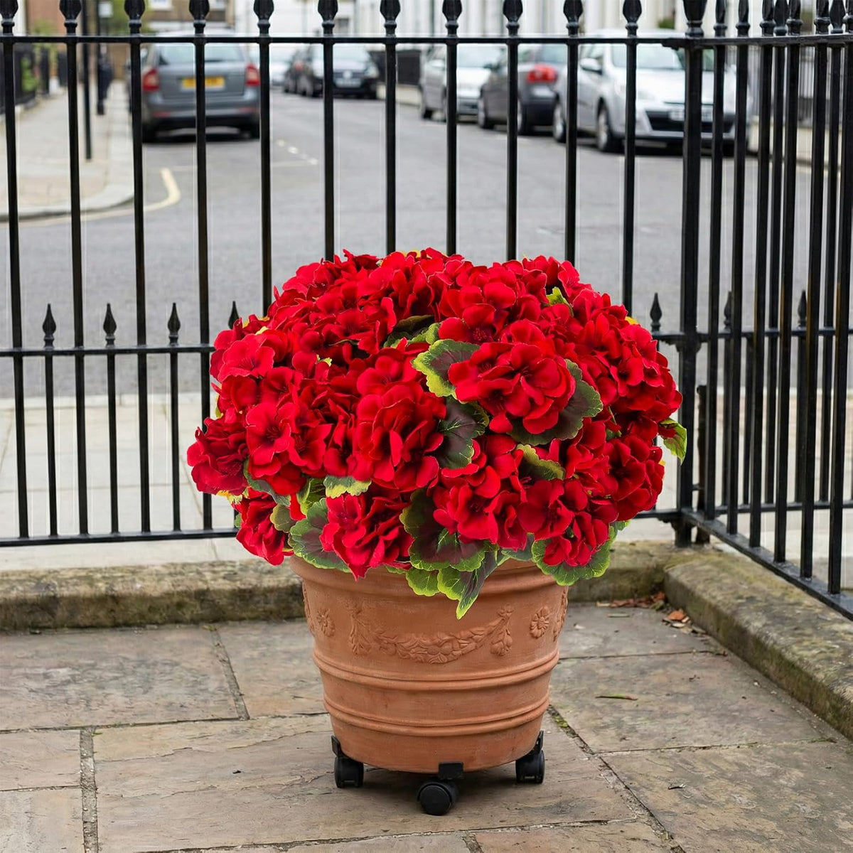 XEAZON Artificial Fake Flowers for Outdoors Decoration 6 Bundles Silk Geraniums Flower UV Resistant Look Real Faux Plants for Spring Summer Garden Porch Patio Window Box Balcony Planters Home Decor