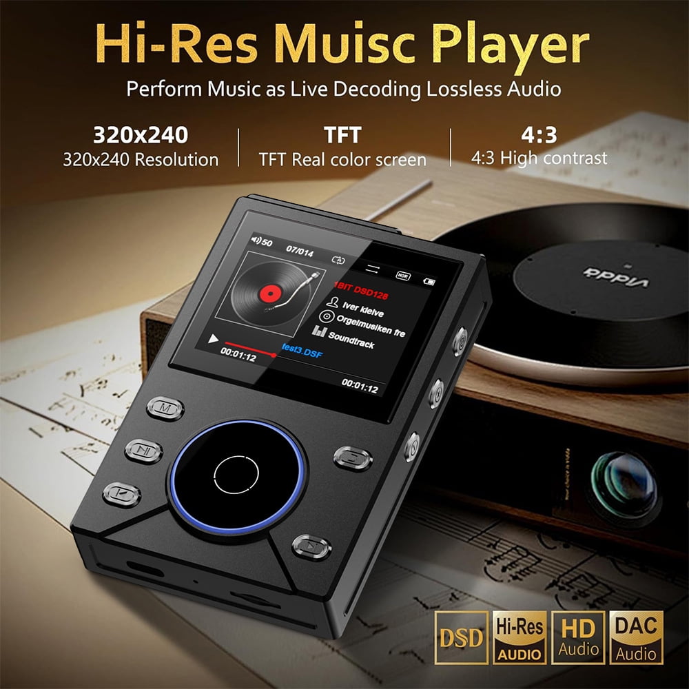 144GB HiFi MP3 Player with Bluetooth5.4 Lossless DSD High Resolution Digital Audio Music Player with FM Radio Recording Portable Audio Player with Built-in 16GB+128GB TF Card for Music Enthusiasts