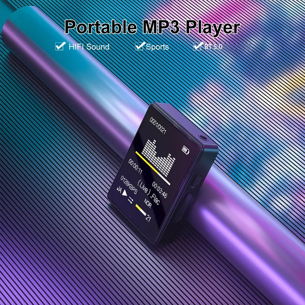 64GB MP3 Player Mini Digital Walkmen Portable MP4 Bluetooth Stereo Speaker HiFi Music Player Multifunction MP3 with Recording E-Book Alarm Clock Video Photo Supports up to 128GB Running Walking