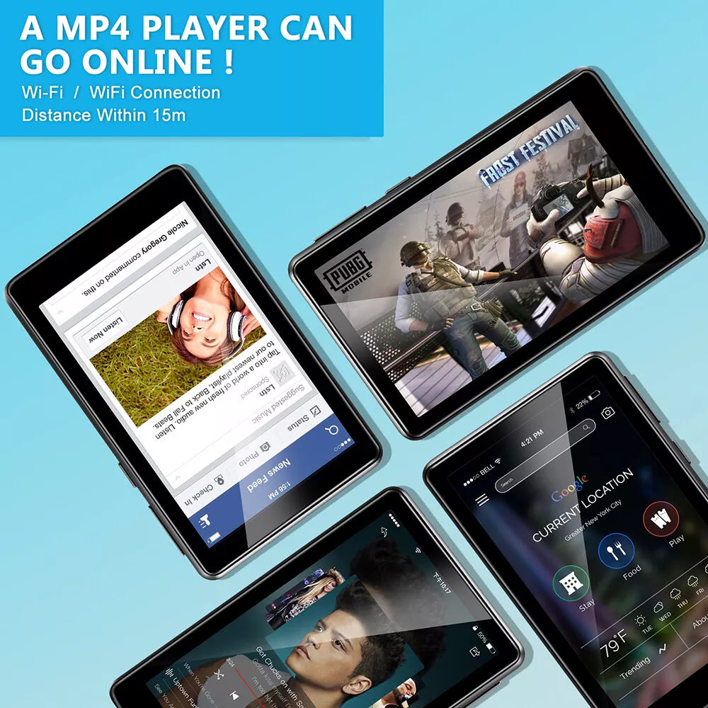 96GB MP3 Player with Spotify 4 Touch Screen 1080P HD Video Mp3 & Mp4 Player with Bluetooth WiFi HiFi Lossless Sound Android Music Player with Audible Browser Amazon Music FM Radio Support Up 512GB
