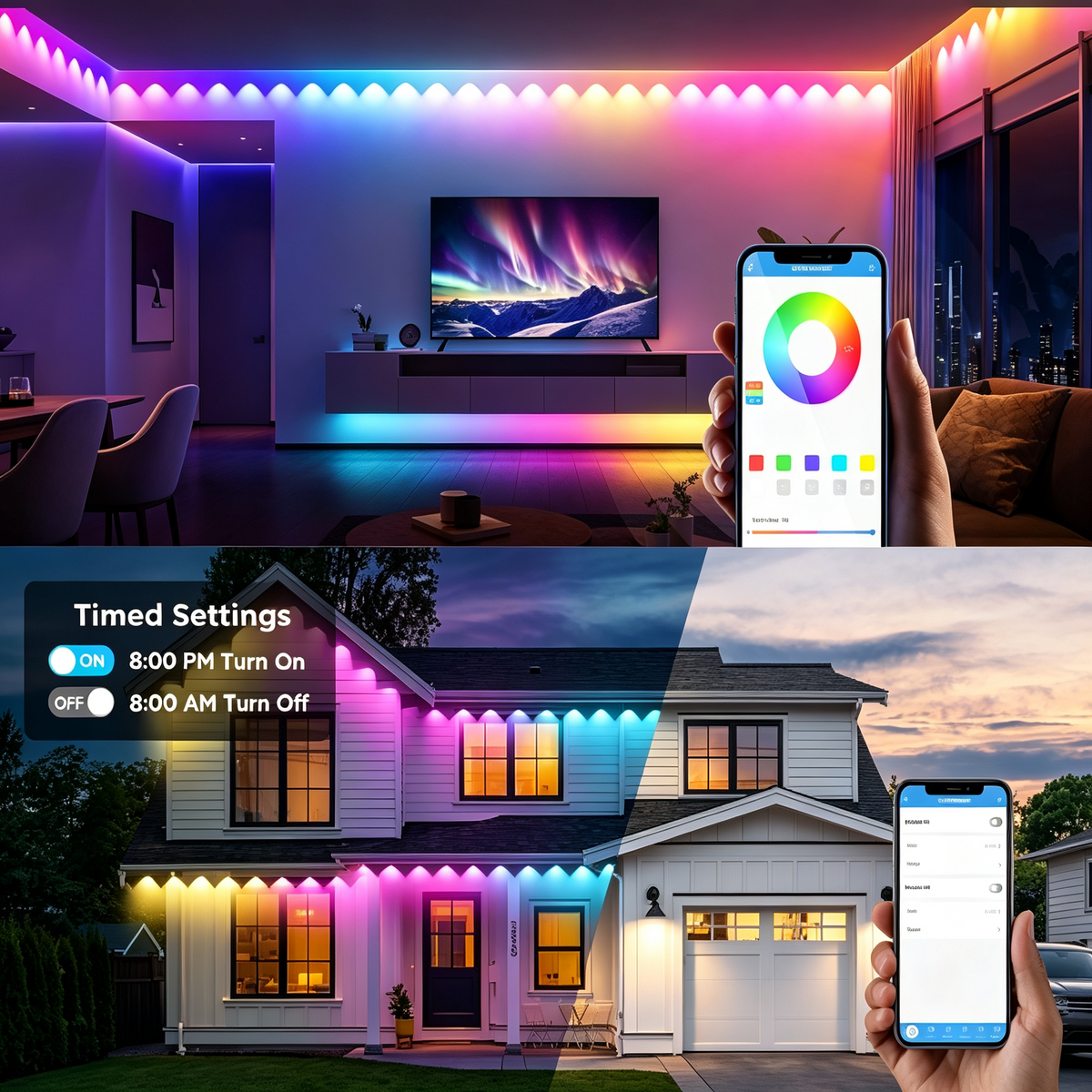 Permanent Christmas Outdoor Lights 49ft Smart RGBW Outdoor Eaves String Light with 18 LED Lights 16 Million Colors APP/Remote Control IP67 Waterproof Roof Lights for Halloween Christmas Party Decor