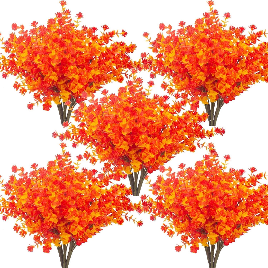 10 Bundles Artificial Fall Flowers Fake Outdoor UV Resistant Plastic Flowers Autumn Artificial Plants for Backyard Window Box Porch Patio Garden Home Christmas Festival Thanksgiving Autumns Decor