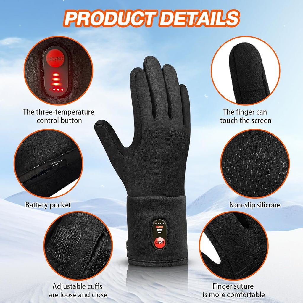 Rechargeable Heated Gloves Winter Sports Gloves 2200mAh 3 Levels Temperature Control 6 H Heating Thin Electric Heated Warm Gloves for Riding Ski Snowboarding Hiking Hunting Thin Gloves Hand Warmer（L）