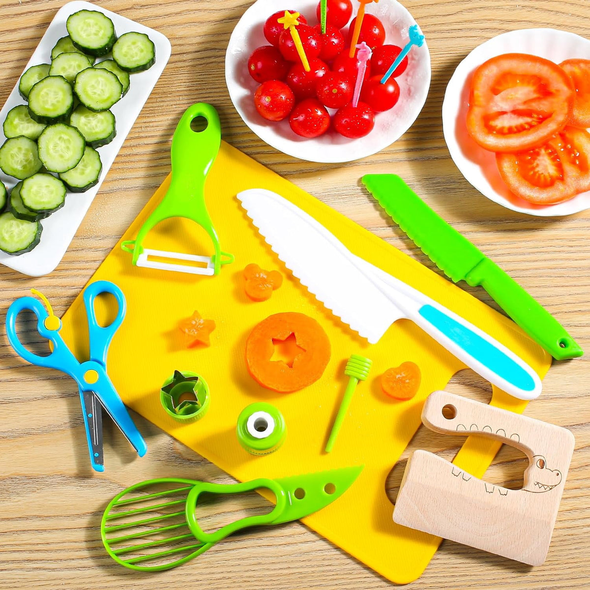Kids Safe Knife Toys Set Toddler Kitchen Set for Real Cooking 39 PCS Toddler Montessori Kitchen Tool Toy for Girl Boy Age 2-10 Gifts for 2 3 4 5 6 7 8 9 10 Year Old Girl Boy Birthday Christmas