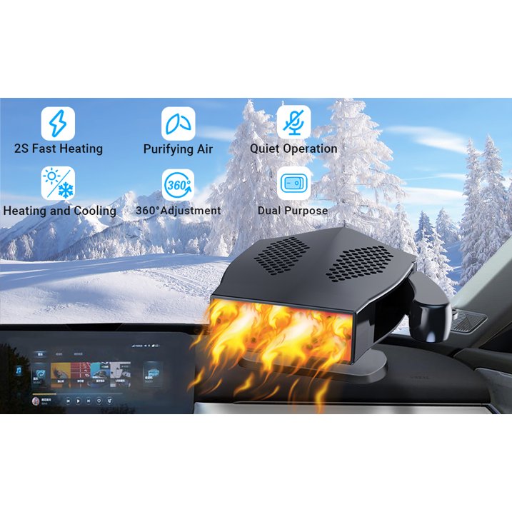 MUSICOZY Portable Car Heater 12V 200W Portable Car Heater and Defroster 360-Degree Rotation 2-in-1 Fast Heating Cooling Fan Car Windshield Defogger and Defroster with Smoke Igniter for All Cars Black