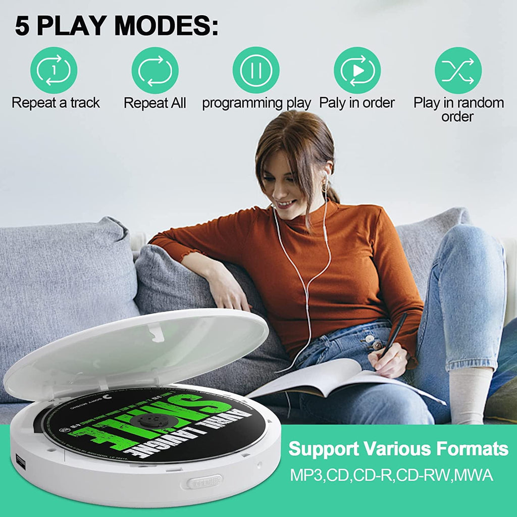 MUSICOZY Portable CD Player with Bluetooth Fabric Anti-Skip CD Player with Headphones & Dual Stereo Speakers Rechargeable A-B Repeat Player CD Speaker for Home/Travel Support CD MP3 USB AUX Input