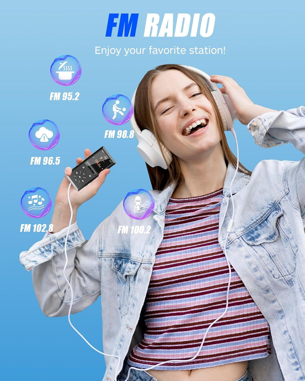 96GB Bluetooth MP3 Player - 2.4 Screen Portable HiFi Mp3 MP4 Player with Built-in Speaker Walkmen Music Player with Voice Recorder FM Radio Touch Buttons Study Player Support up to 256GB SD Card