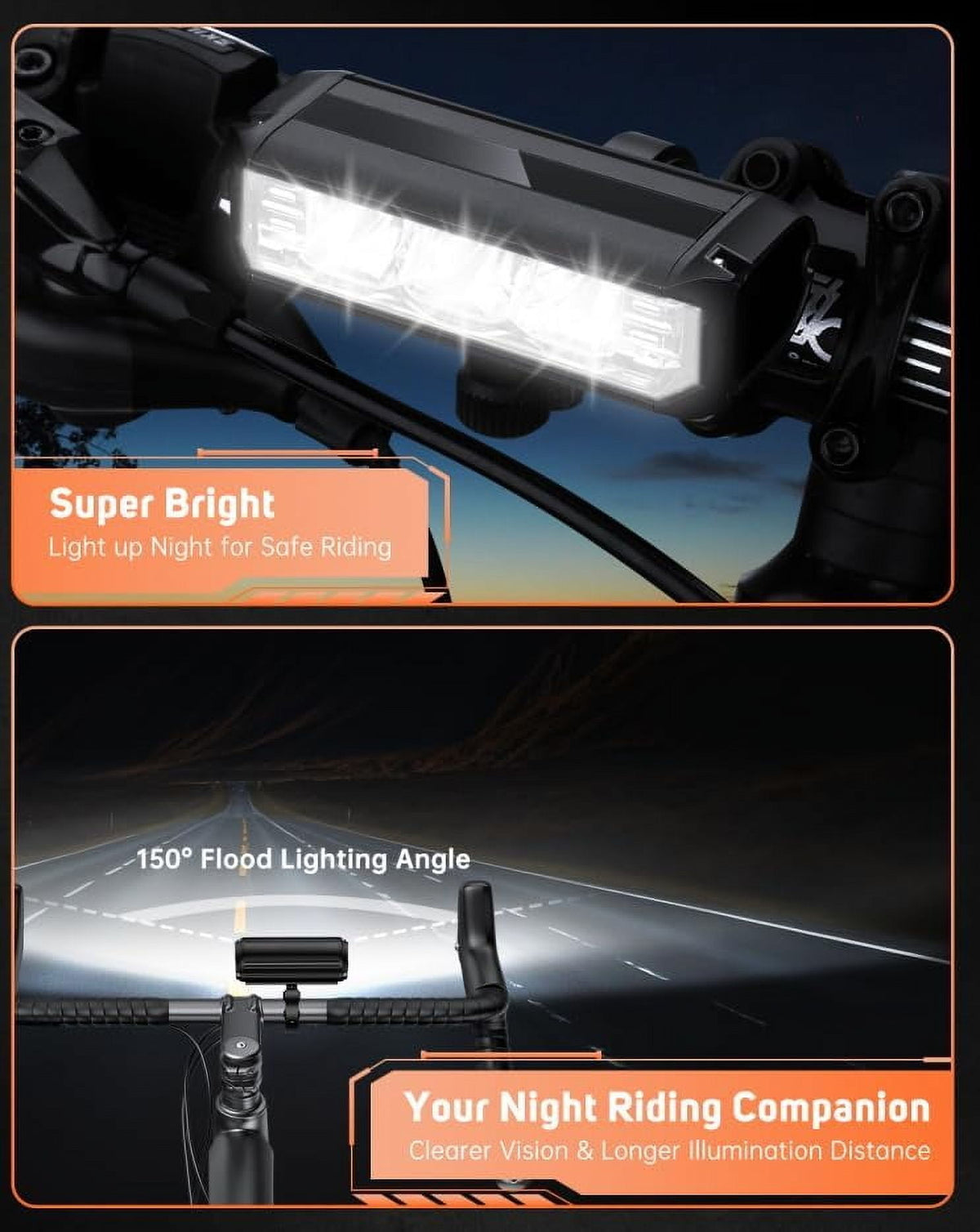Super Bright Bike Light for Night Riding 2600 Lumen Bright LED Bicycle Light High Beam Low Beam USB Waterproof Rechargeable Bike Headlight and Taillight Set for Mountain MTB Off-Road Cycling