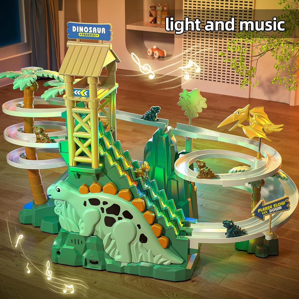 CEDQ Dinosaur Climbing Slide Stair Toy for Toddlers Aged 3 4 5 6 7 8 - Kids Toys Racing Track Game Set Sliding Car Toy Dinosaur Themed with Light and Music Birthday Dinosaur Gifts for Boys Girls Kids