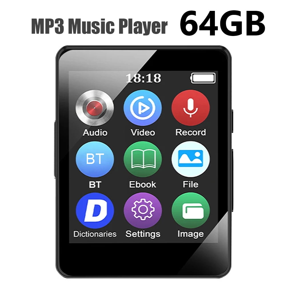 64GB MP3 Player Mini Digital Walkmen Portable MP4 Bluetooth Stereo Speaker HiFi Music Player Multifunction MP3 with Recording E-Book Alarm Clock Video Photo Supports up to 128GB Running Walking