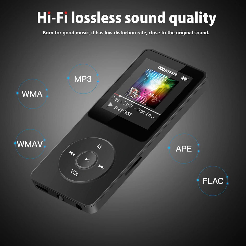 MP3 Player Music Player with 64GB Micro SD Card Earphone Build-in Speaker/Photo/Video Play/FM Radio/Voice Recorder/E-Book Reader Supports up to 128GB for Kids Running Walking