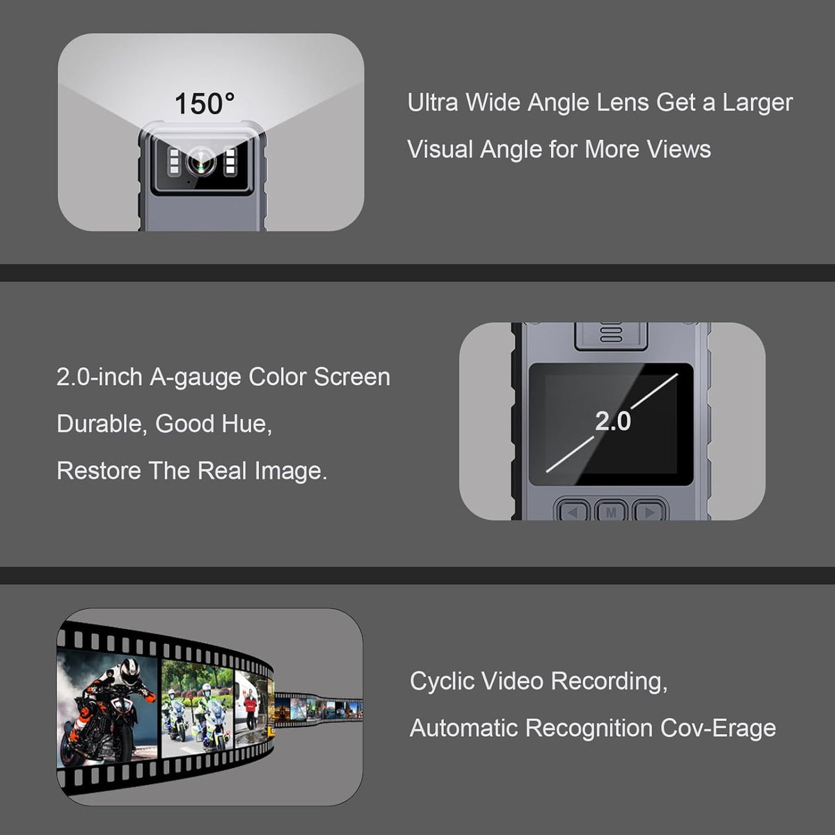 Police Body Cameras with Audio and Video Recording Body Mounted Video Camera Built-in 64GB Personal Wearable Cam with 2.0” Screen Night Vision IP65 for Police Law Enforcement Security(No Wifi)