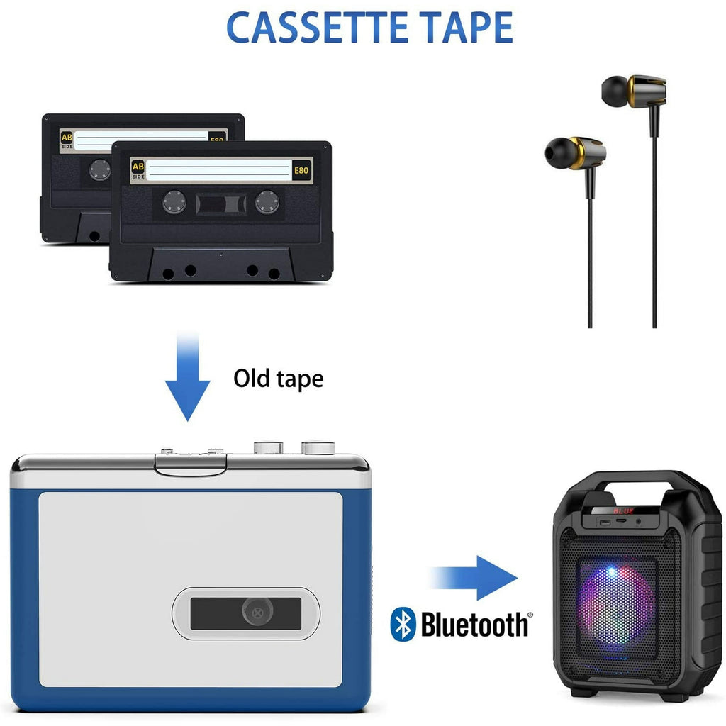 Bluetooth Cassette Player Portable Auto Reverse Tape Player Bluetooth Output to Headphone Speaker Walkmen Tape Player with 3.5mm Jack Headphone Speaker USB Cable