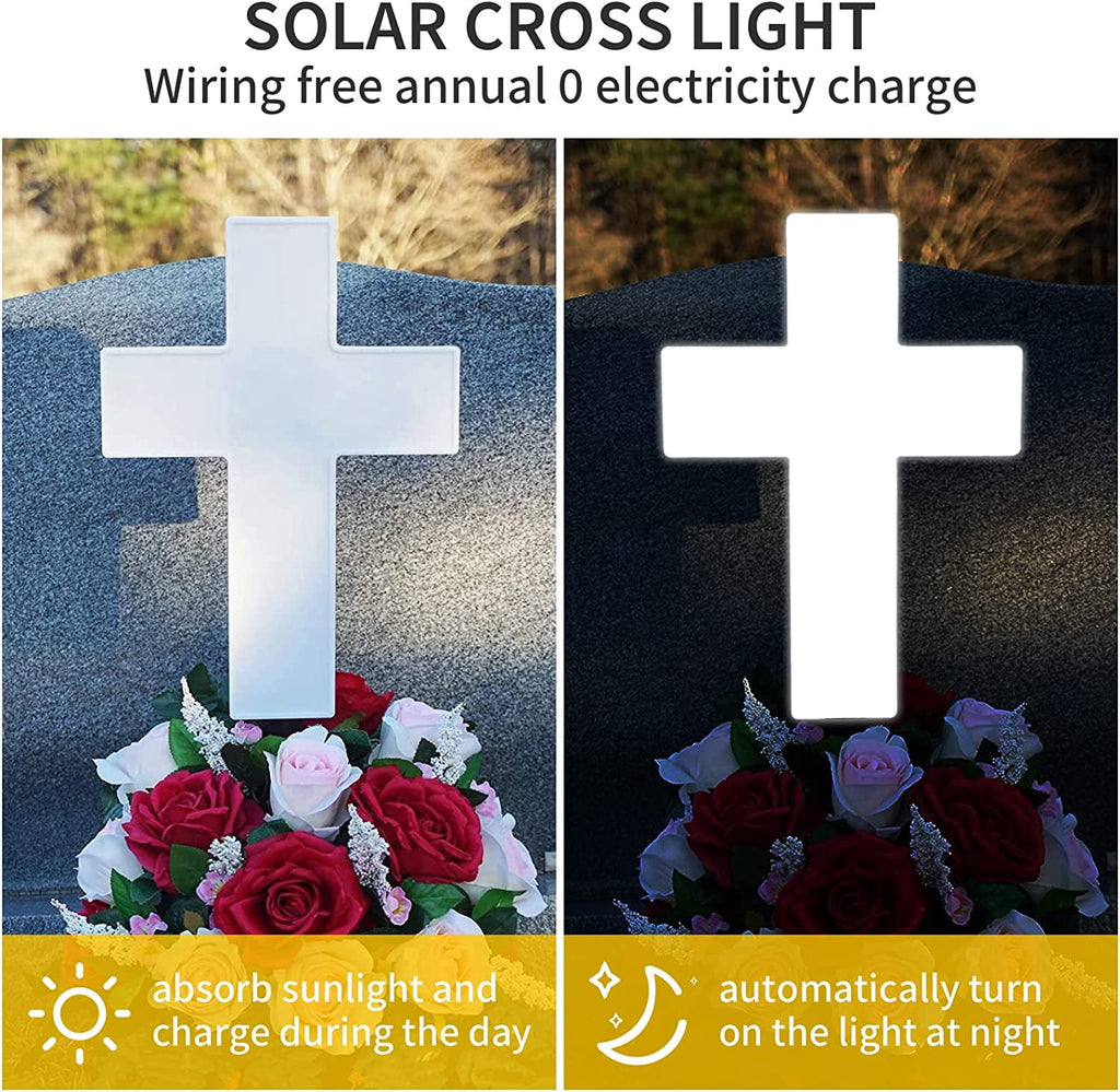 XEAZON Solar Cross Grave Garden Stake Outdoor Lights Solar Cross for Cemetery Solar Powered Cross Lights Stake LED Jesus Halloween Cross Light Decoration Garden Cross Marker for Yards Gardens Patio