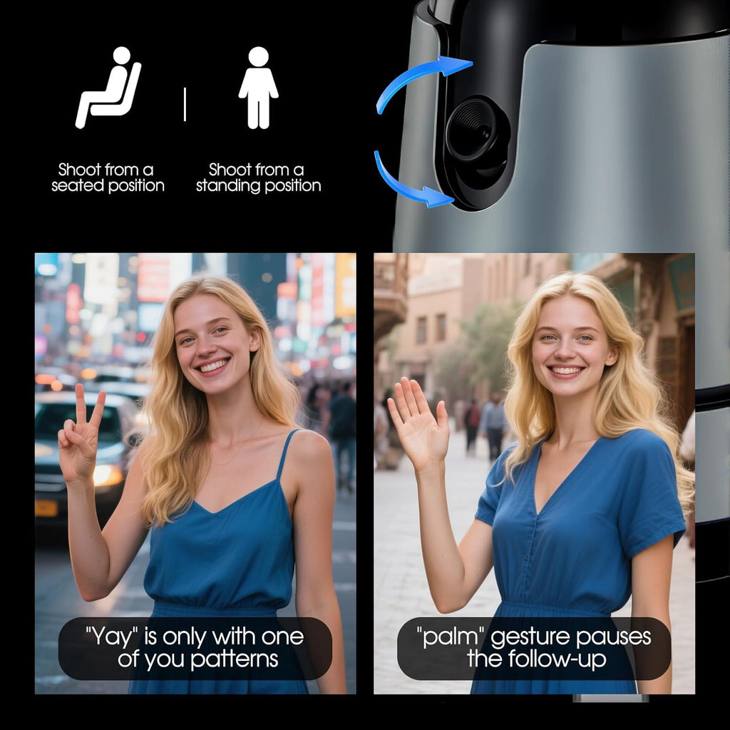 Auto Face Tracking Tripod Magnetic Fast Charger AI Smarts 360° Rotating Cell Phone Photo Video Tracking Gimbal No App Gesture Control Rechargeable Smart Shooting Stand for Live Video Recording Tiktok