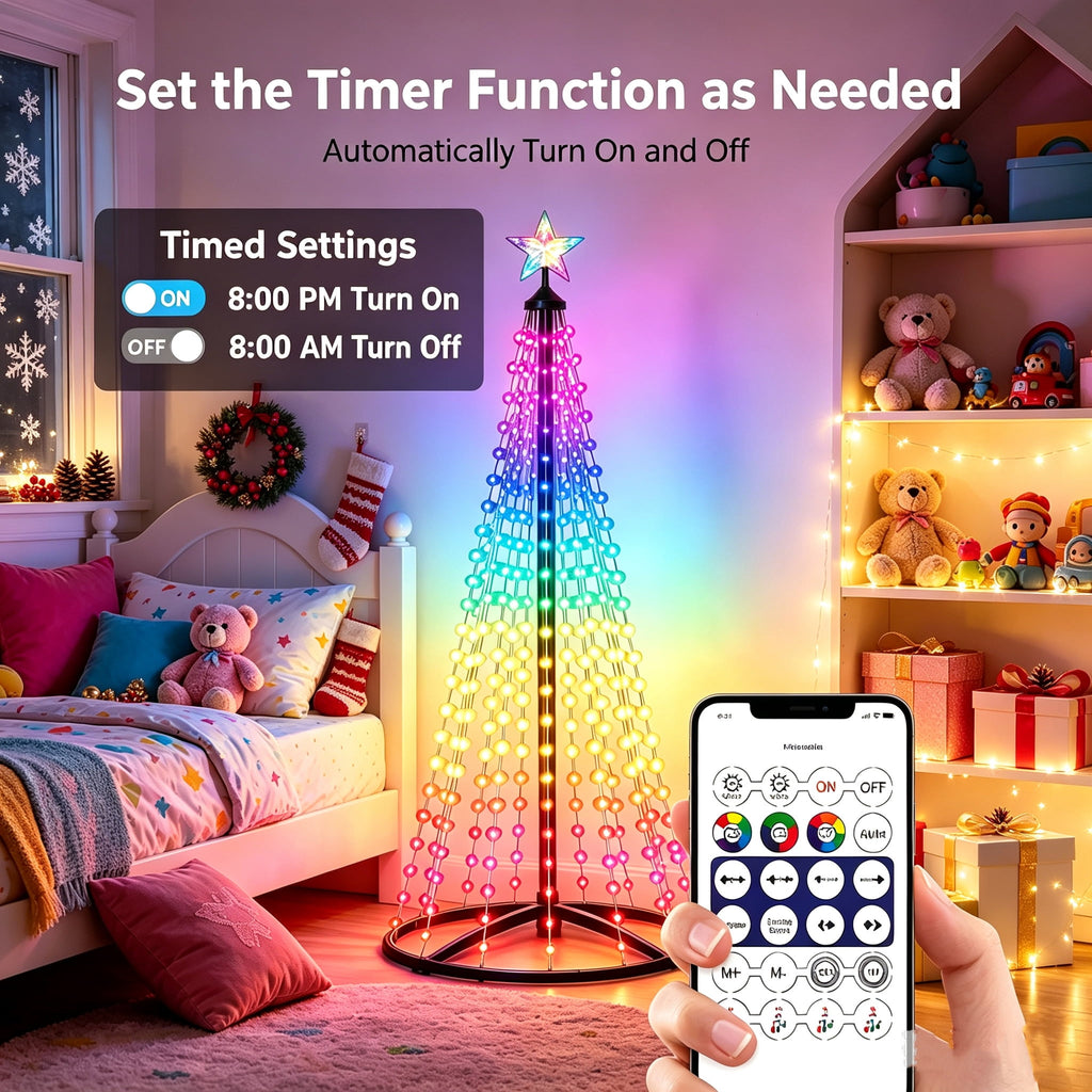 5FT Smart Christmas Tree Light IP65 RGB Christmas LED Lights 16 Mil Color Changing APP & Remote Control Music Sync Timer Group Control String Lights Xmas Decor Patio Beach Pool Cruise Party Gift