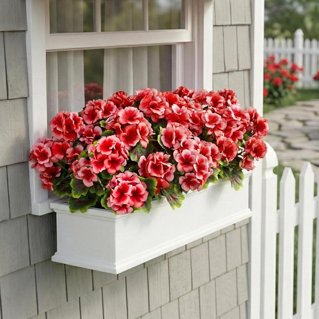 XEAZON Artificial Fake Flowers for Outdoors Decoration 6 Bundles Silk Geraniums Flower UV Resistant Look Real Faux Plants for Spring Summer Garden Porch Patio Window Box Balcony Planters Home Decor