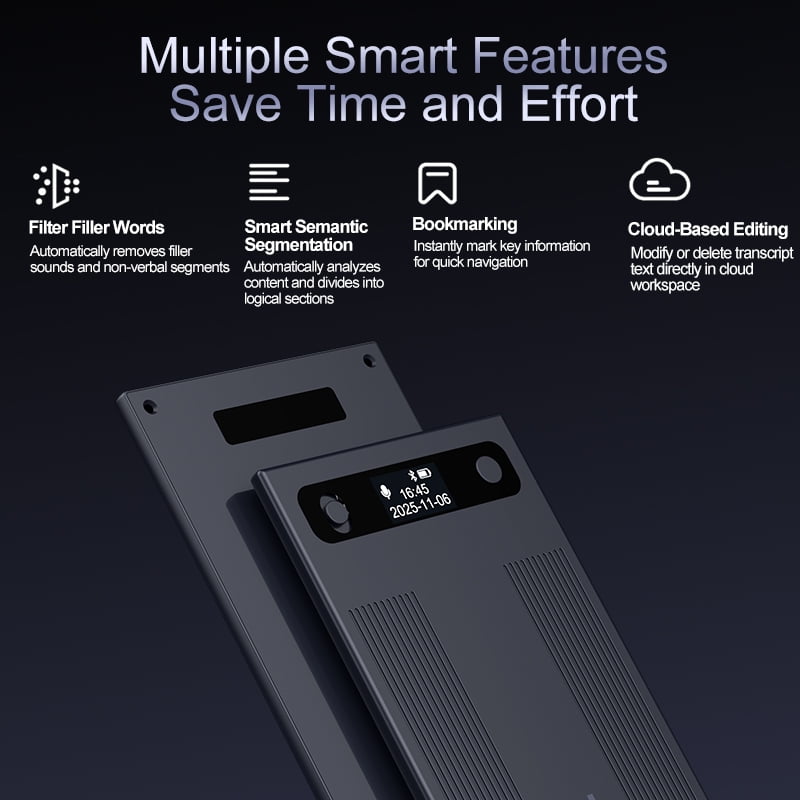 MUSICOZY AI Voice Recorder Note Voice Recorder Transcribe&Summarize AI Noise Cancellation Technology Supports 120 Languages 64GB Memory APP Control Audio Recorder for Lectures Meetings Call Dark Gray