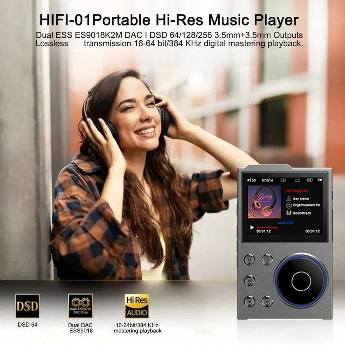 MUSICOZY 80GB MP3 Player with Bluetooth 5.3 Lossless DSD FLAC HD HiFi Portable Digital Music Player with FM Radio Recording 2.4in HD Screen Music Mp3 Player 10H Music Playback 128GB Support