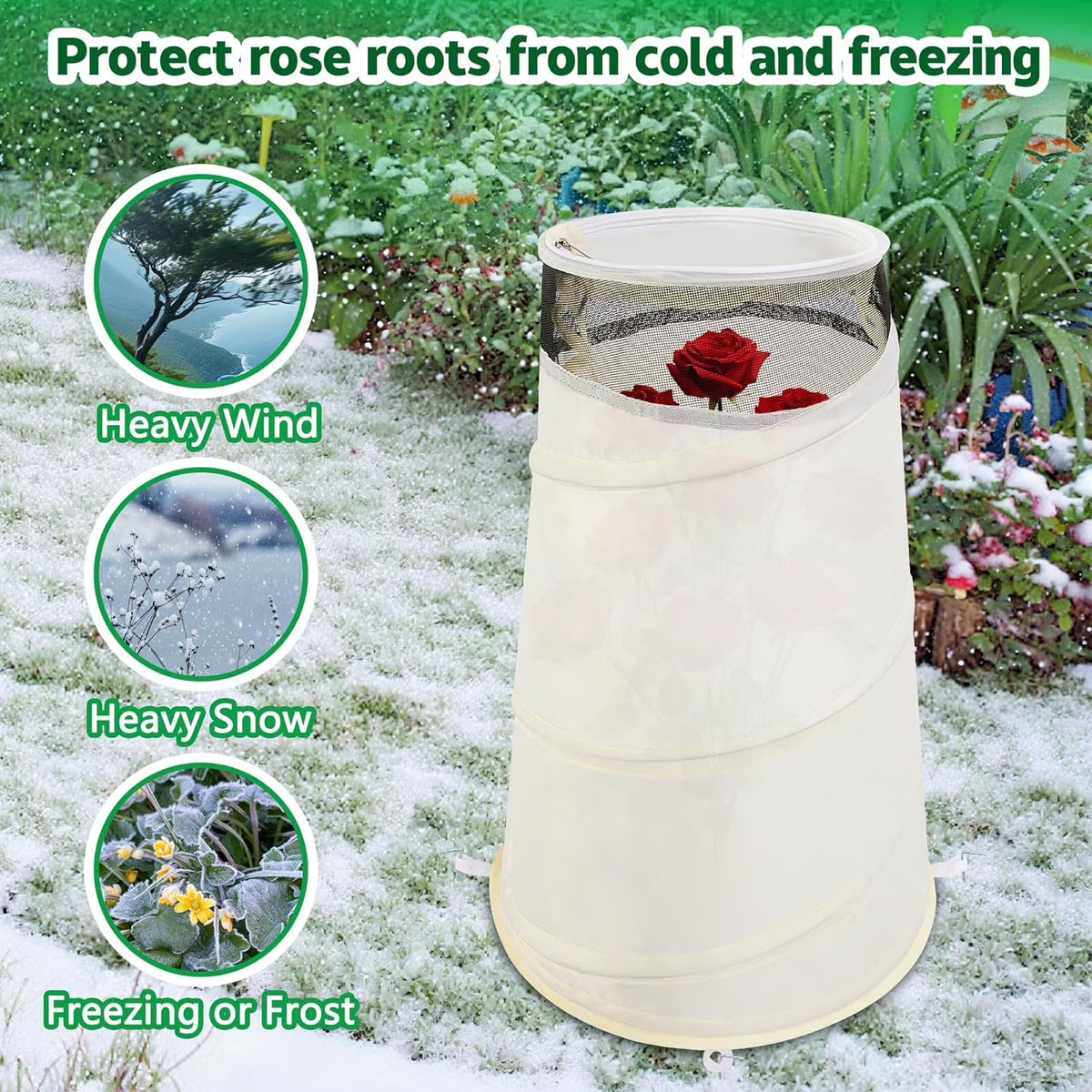 Winter Rose Protective Cover,20" x 13" x 9" Rose Cones for Winter Protection with Stakes,Reusable Freeze Protection Roses Bush Cover for Protecting Against Frost Wind and Animals Eating Easy to Store