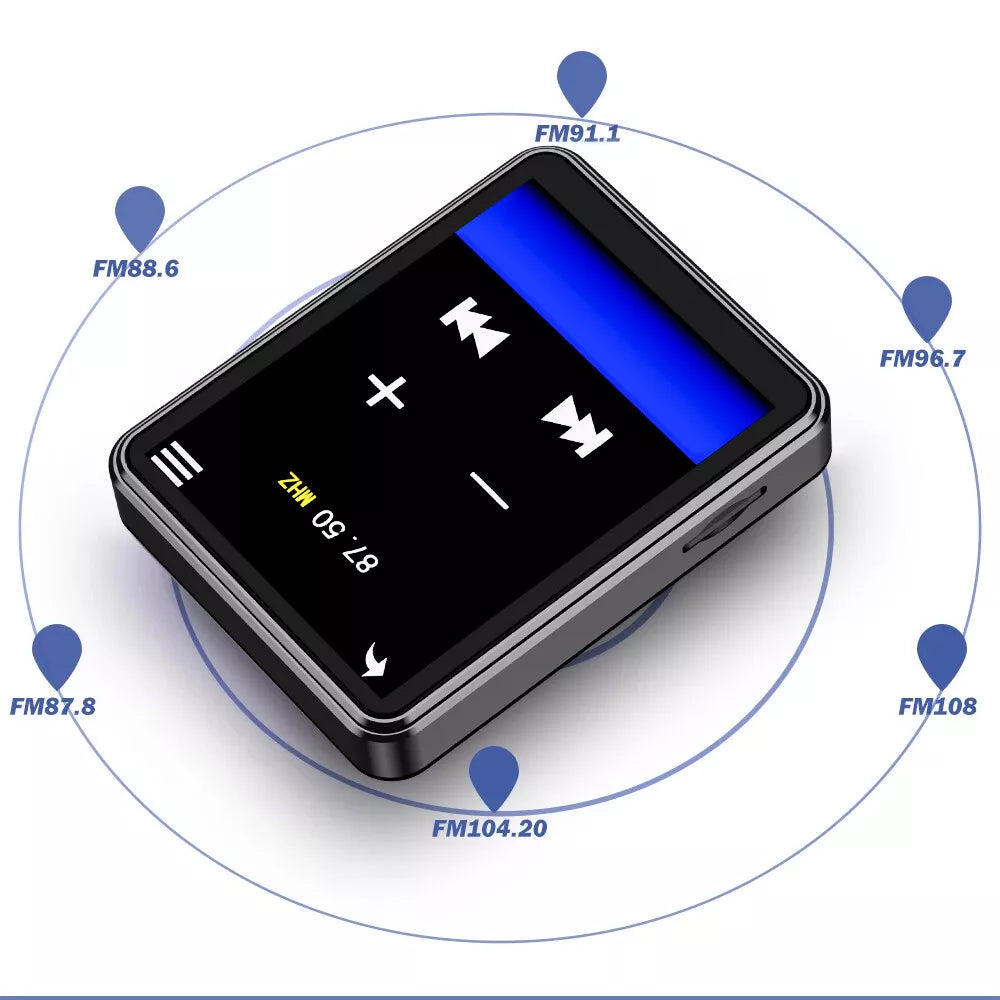 MP3 Player Bluetooth 5.3 64GB Mp3 Music Player with 2.4 Touch Screen Portable Digital Audio Player with HD Speaker FM Radio Sports Music Player Recording Support up 128GB Black