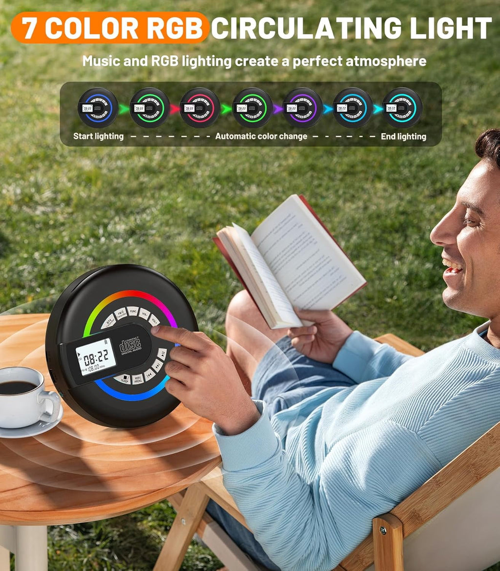 MUSICOZY Portable CD Player Bluetooth Personal CD Player with Built‑in Speakers Rechargeable Walkmans Support CD/MP3 Disc&USB Playback LCD Display Retro CD Player for Home Travel Car Student