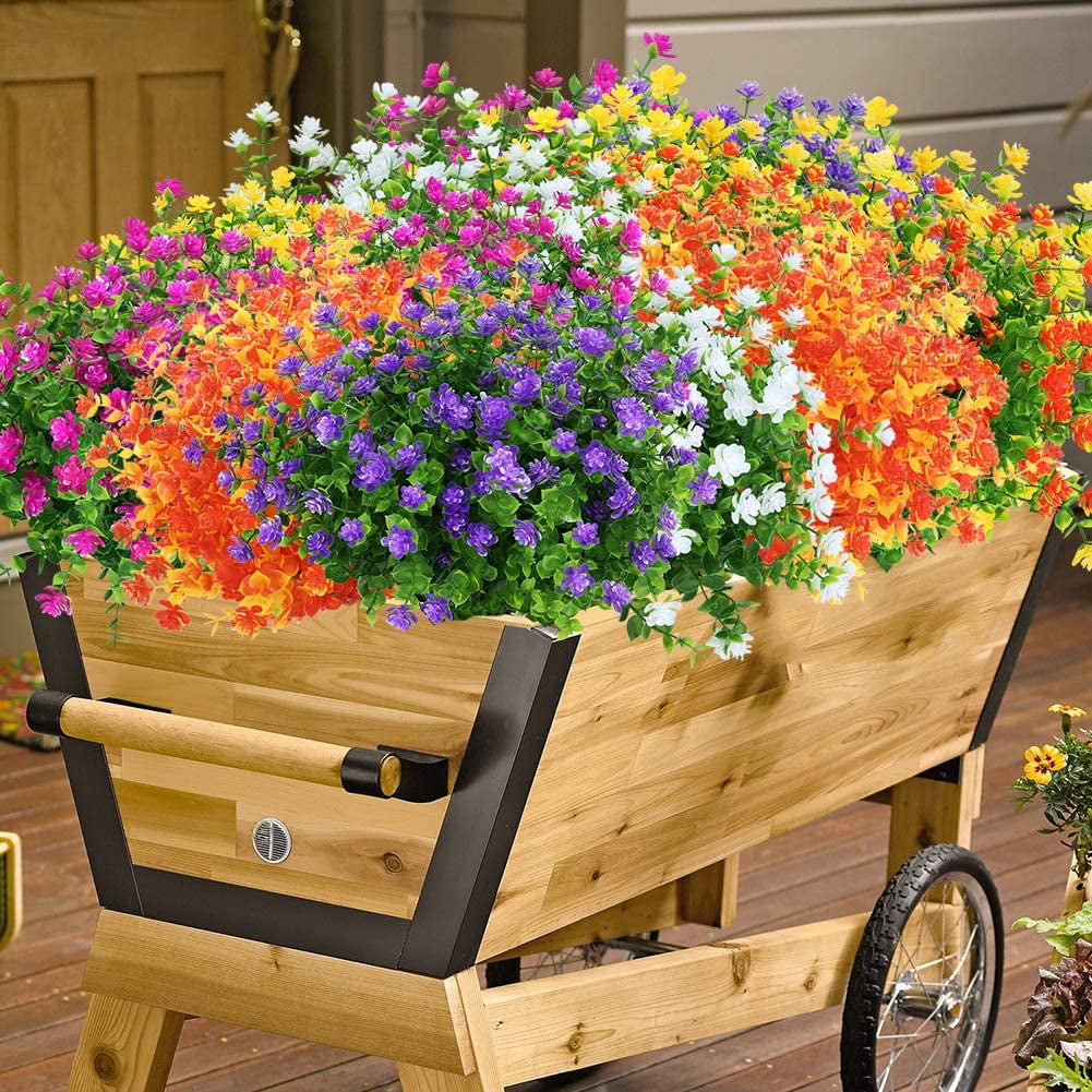 10 Bundles Artificial Fall Flowers Fake Outdoor UV Resistant Plastic Flowers Autumn Artificial Plants for Backyard Window Box Porch Patio Garden Home Christmas Festival Thanksgiving Autumns Decor