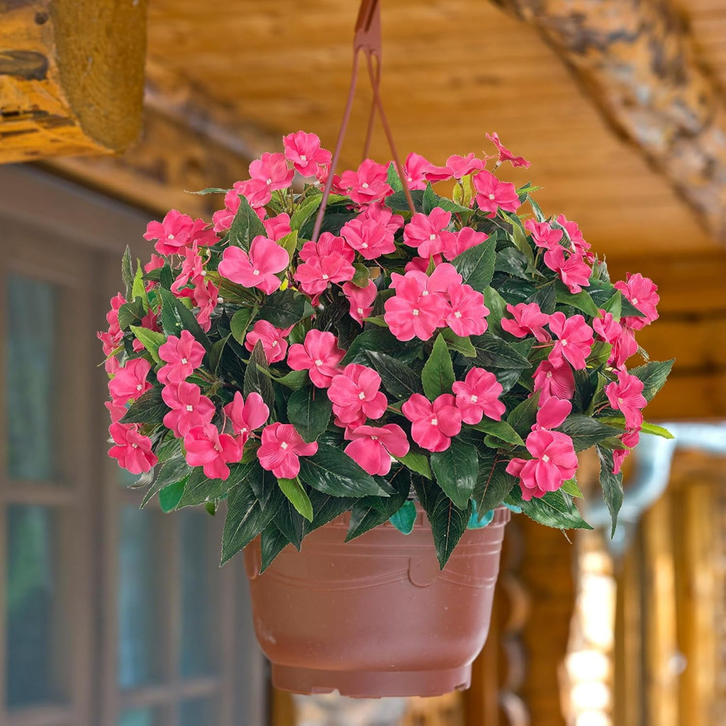 5 Pcs Artificial Flowers for Outdoors Silk Impatiens Flowers Bouquet Decorations Fake Faux Plants UV Resistant for Spring Summer Garden Porch Patio Window Box Balcony Planters Home Decor Rose
