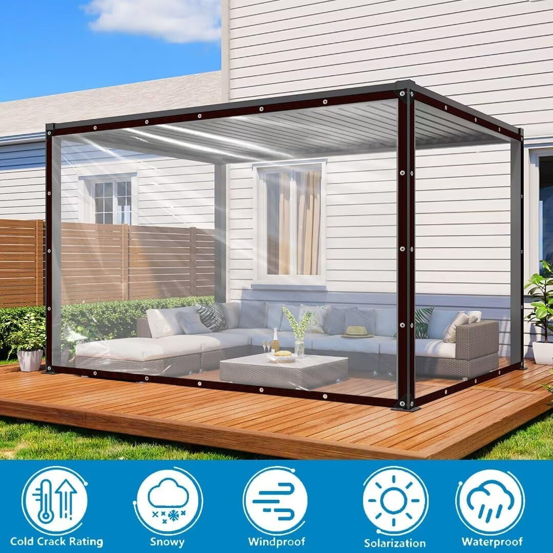 Clear Waterproof Tarps with Grommets 7x13FT with 1 Rolls Ropes Clear Vinyl Tarp Heavy Duty Anti Tear Outdoor Clear Plastic Tarp Clear PVC Covering for Patio Henhouse Porch Canopy Plant Garden Camping