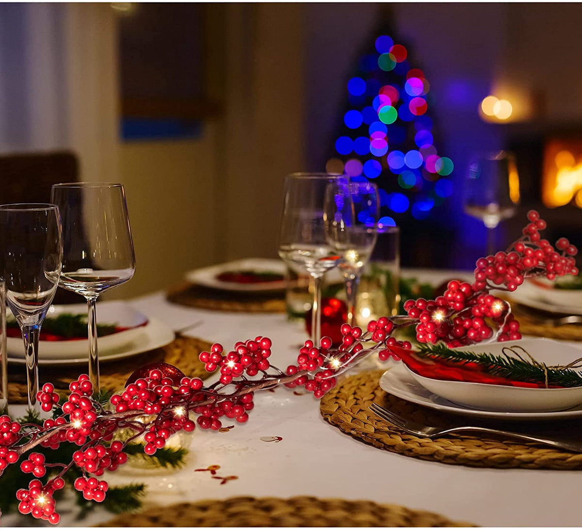 Christmas Red Berry String Garland Artificial Lighted Berry Garland for Home Xmas Winter Valentine s Day Holiday Fireplace Mantel Table Decorations Tree Decor 6 ft Xmas Decoration (1 Piece)