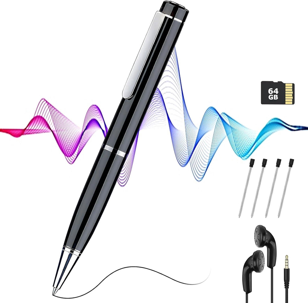 64GB Digital Voice Recorder Audio Recorder Pen with 25H Battery Life Playback & Voice Activation Recording Device Voice Activated Recorder with AI Noise Reduction for Lectures/Meetings/Interviews