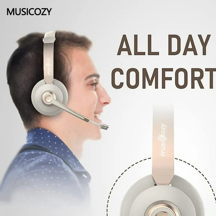 Bluetooth Headset with Microphone, Wireless Headphones with Noise Cancelling Mic, 26hrs talktime, On Ear Headphones with Mic Mute for Mac/Laptop/Zoom/Teams/Call Center/Office/Home Gold