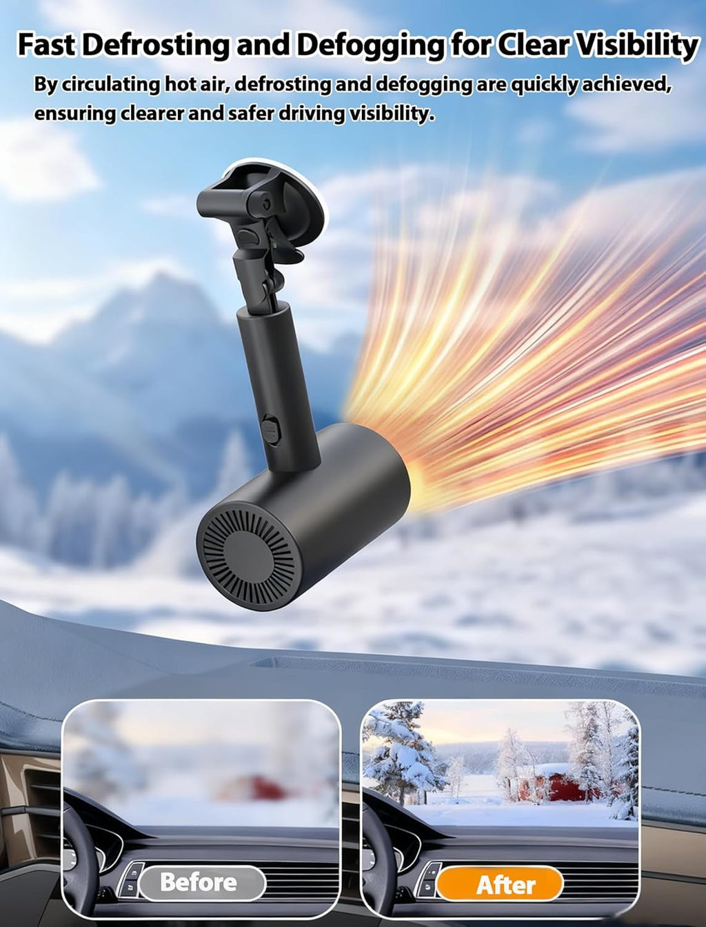 Car Heater Portable Fast Heating & Cooling Car Fan 12V 150W Heating Windshield Defogger Vehicle Demister Can handhold Split-Type Heater Car Defroster Windshield wIth Rotate with Cigarette Lighter