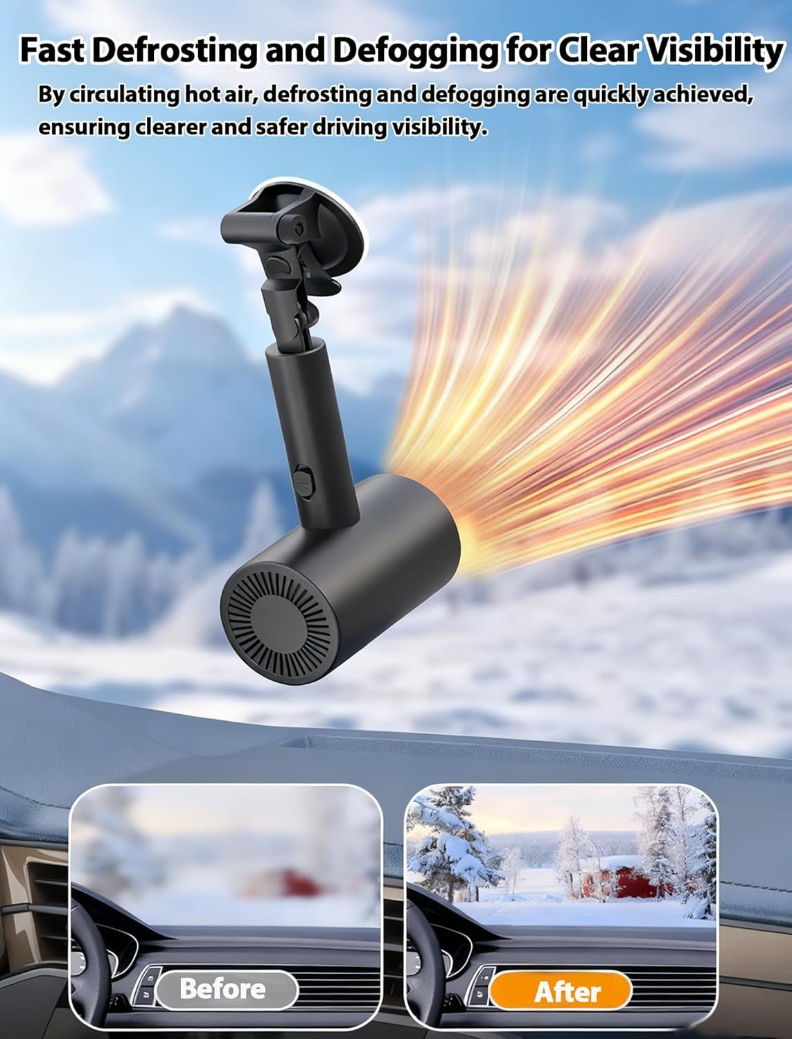 Car Heater Portable Fast Heating & Cooling Car Fan 12V 150W Heating Windshield Defogger Vehicle Demister Can handhold Split-Type Heater Car Defroster Windshield wIth Rotate with Cigarette Lighter
