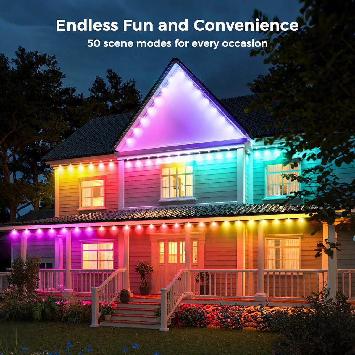 Permanent Christmas Outdoor Lights 49ft Smart RGBW Outdoor Eaves String Light with 18 LED Lights 16 Million Colors APP/Remote Control IP67 Waterproof Roof Lights for Halloween Christmas Party Decor