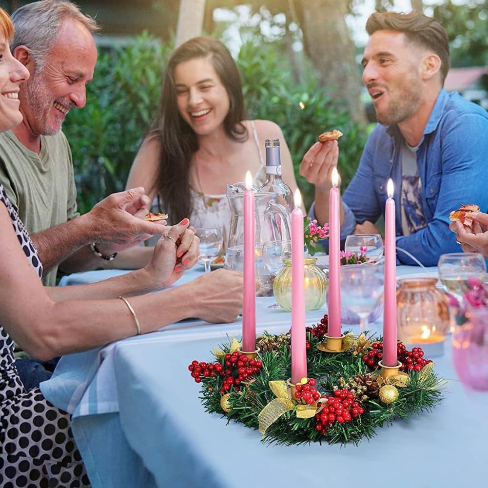 Christmas Advent Wreath Candle Holder Christmas Wreath Decorations 4 Candle Rings Wreaths Xmas Flame Retardant Candle Holder Holiday Wreaths for Home Church Christmas Wedding Table Dinner Party Decor