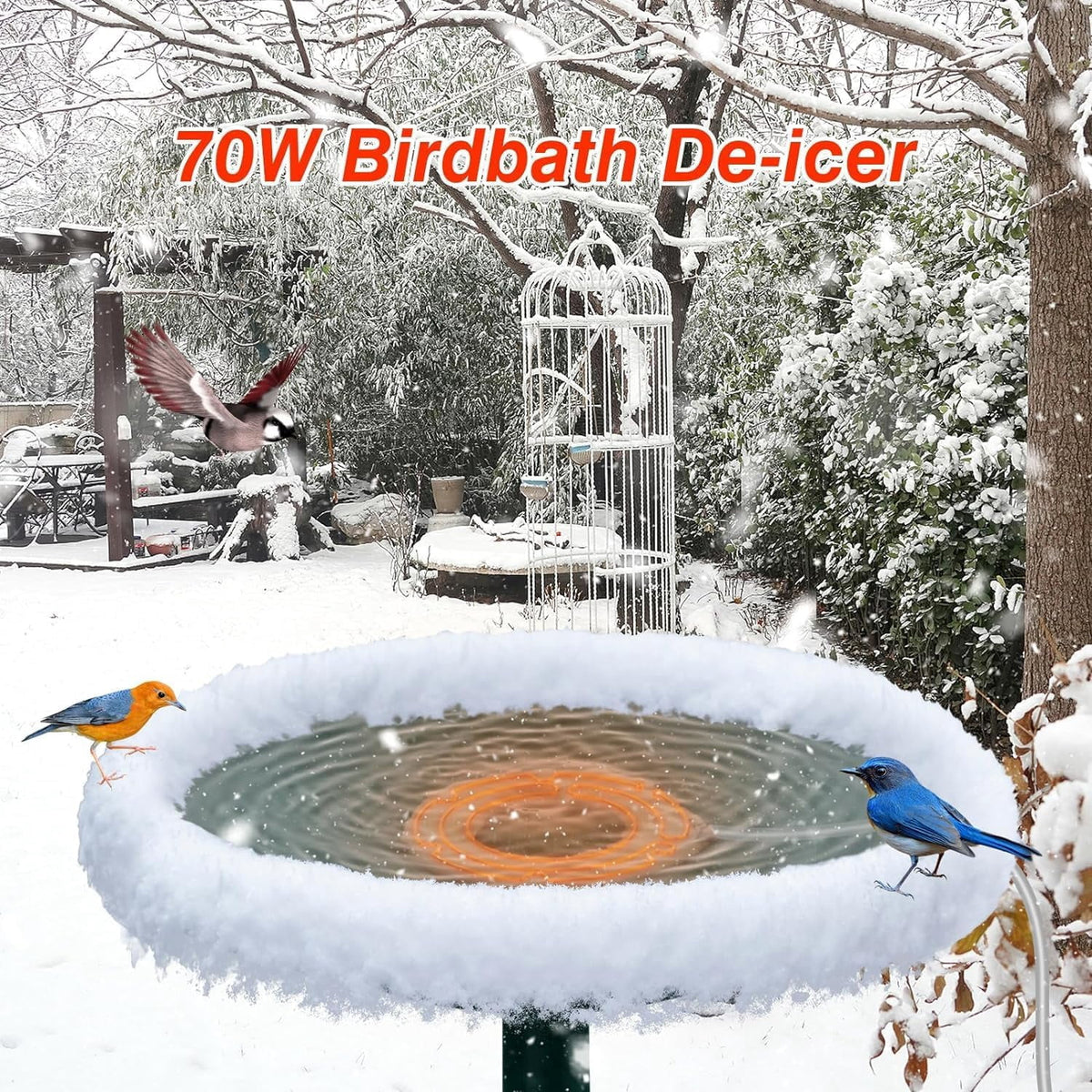 MUSICOZY Bird Bath Heater 70W 120V Automatic Birdbath Deicer for Winter Outdoor Birdbaths and Animal Water Bowls Chicken Coop Water Deicer 48±5°C Thermostat Control for Patio Garden 3.3ft Cord