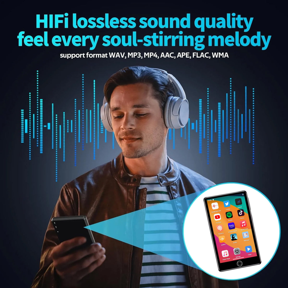 Upgraded 160GB MP3 Player with Bluetooth and WiFi Android 14 OS MP3 & MP4 Players with 4 Touchscreen and Speaker 3GB RAM & 32GB ROM 2500mAh Music Player with Spotify Audible Amazon Music Play Store