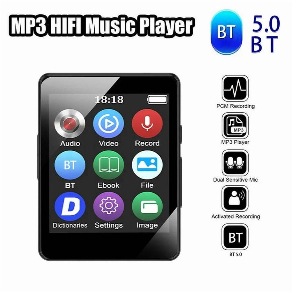 MP3 Player Mini Digital Walkmen Portable MP4 Bluetooth Stereo Speaker HiFi Music Player Multifunction Recording Alarm Clock Video Playback Photo Album Supports up to 128GB for Kids Running Walking