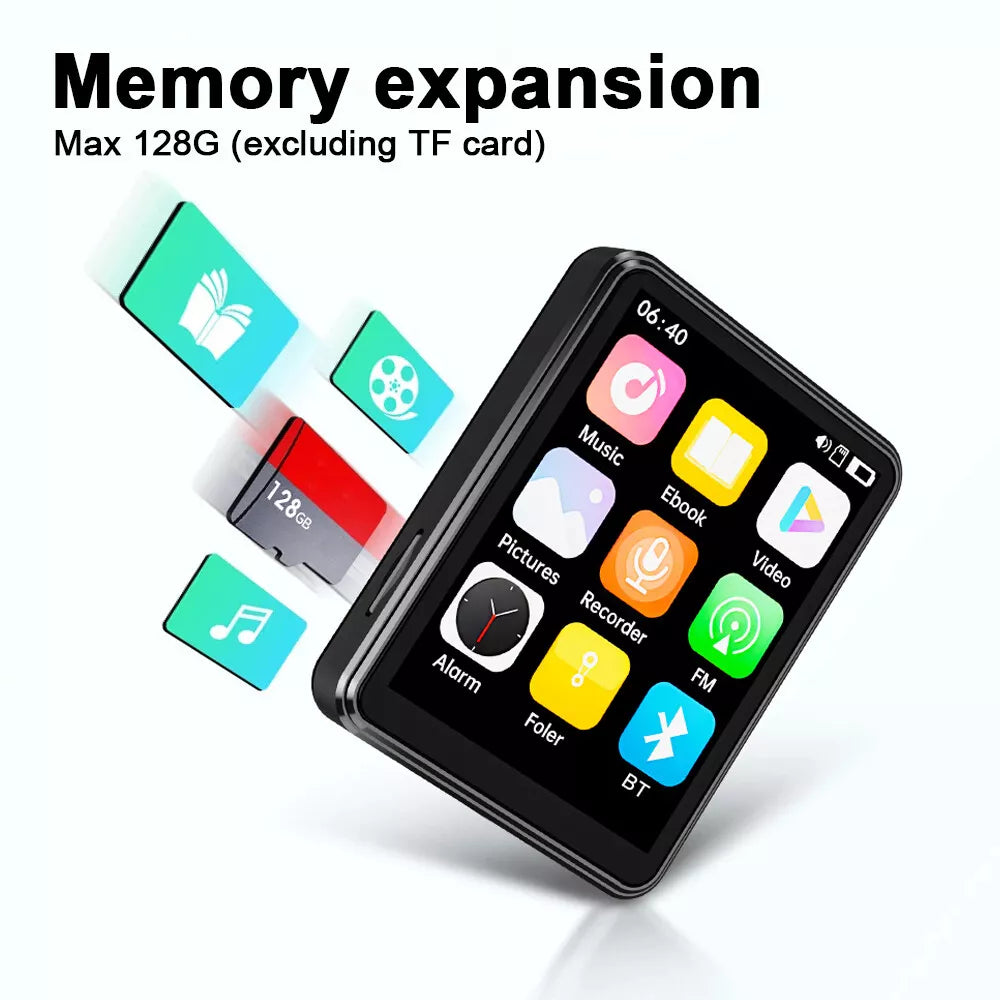 MP3 Player Bluetooth 5.3 32GB Mp3 Music Player with 2.4 Touch Screen Portable Digital Audio Player with HD Speaker FM Radio Sports Music Player Recording Support up 128GB Black