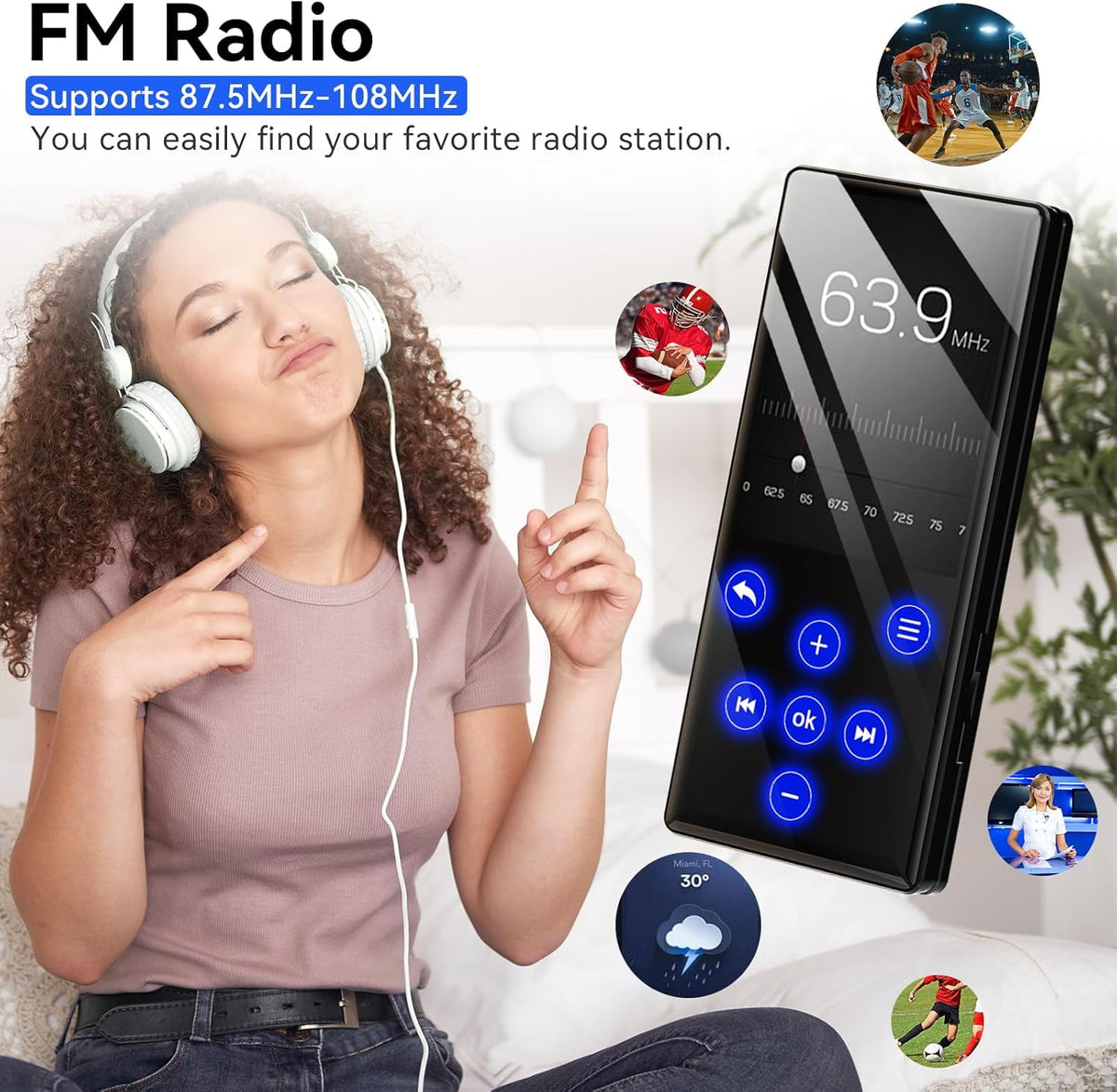 96GB MP3 Player with Bluetooth Portable Lossless Sound Music Player with HD Speaker 2.4 Screen Voice Recorder FM Radio Touch Buttons HiFi MP4 Player Built-in 32GB Support up to 128GB for Walking