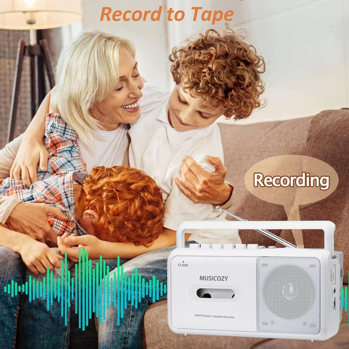 Portable Cassette Player with AM/FM Radio Bluetooth Casette Tape Player Recorder with Headphone Jack Cassette Boombox for Home and Travel Elderly Gift Audio to Cassette Converter AC/Battery Power