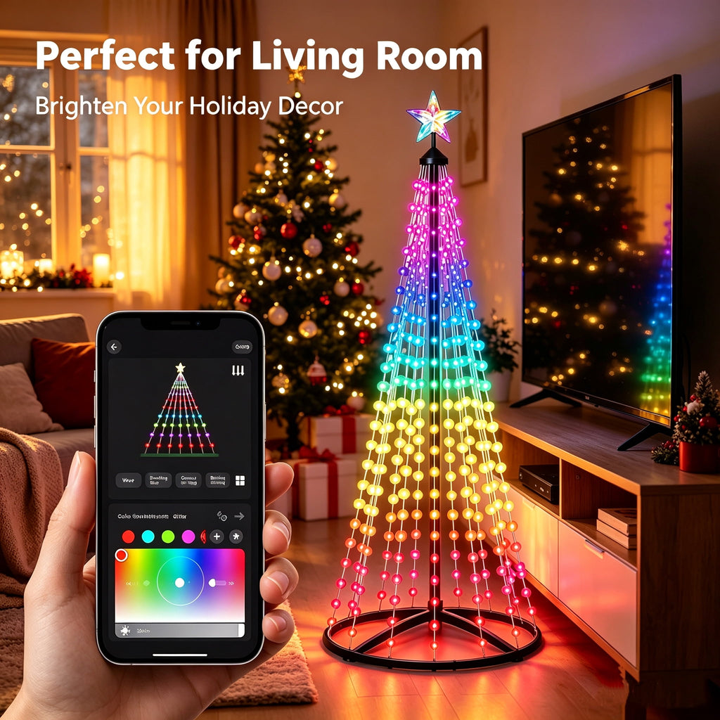 5FT Smart Christmas Tree Light IP65 RGB Christmas LED Lights 16 Mil Color Changing APP & Remote Control Music Sync Timer Group Control String Lights Xmas Decor Patio Beach Pool Cruise Party Gift