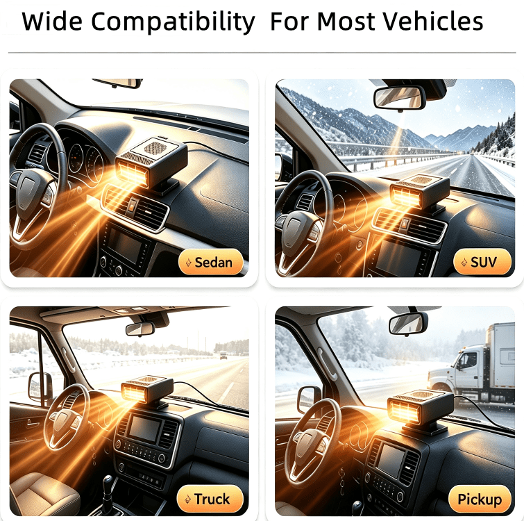 Portable Car Heater 12V Cool&Warm Dual‑Use Car Heater Defroster Fast Heat Windshield Defog Defrost 2 Heat Modes Dual Suction&Adhesive Mount Base 360° Rotatable Auto Space Heater for Winter Defrost