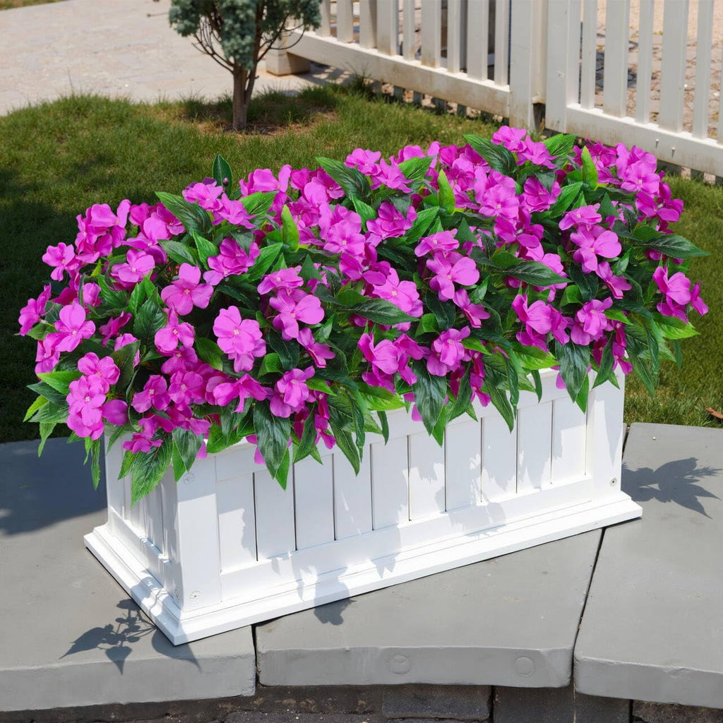 5 Pcs Artificial Flowers for Outdoors Silk Impatiens Flowers Bouquet Decorations Fake Faux Plants UV Resistant for Spring Summer Garden Porch Patio Window Box Balcony Planters Home Decor Purple