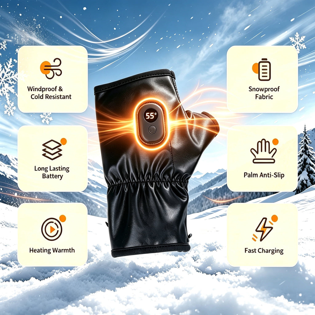 Heated Gloves Rechargeable-Smart Thermostatic Heated Fingerless Gloves Heat Up to 131℉ Portable Heating Glove with Digital Display 3 Temperature Settings for Hiking Skiing Cycling Gifts for Women Man