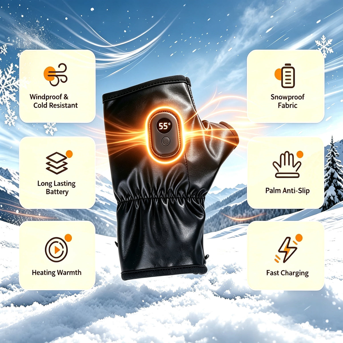 Heated Gloves Rechargeable-Smart Thermostatic Heated Fingerless Gloves Heat Up to 131℉ Portable Heating Glove with Digital Display 3 Temperature Settings for Hiking Skiing Cycling Gifts for Women Man
