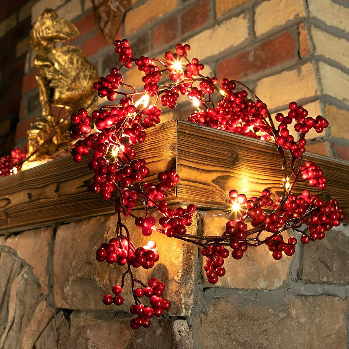 Christmas Red Berry String Garland Artificial Lighted Berry Garland for Home Xmas Winter Valentine s Day Holiday Fireplace Mantel Table Decorations Tree Decor 6 ft Xmas Decoration (1 Piece)
