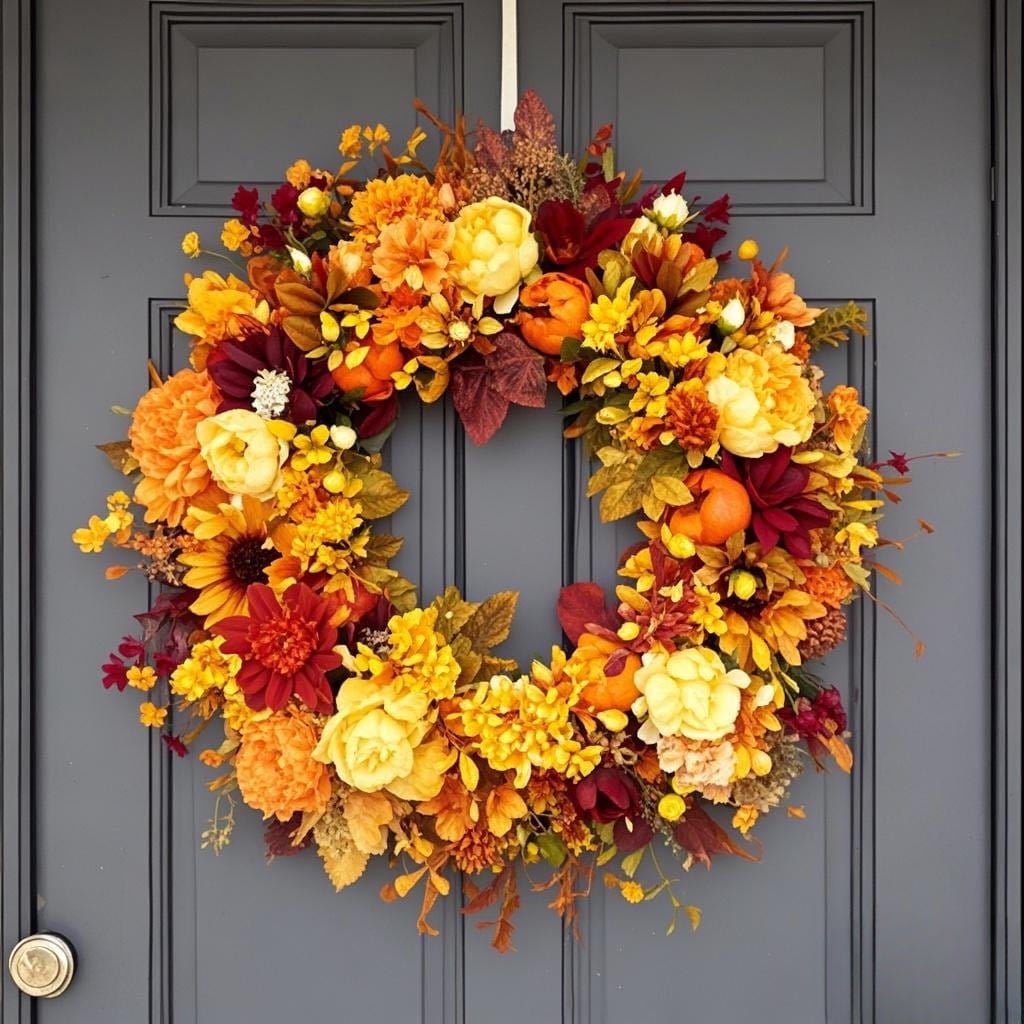 Fall Wreath Thanksgiving Decorations - 18inch Fall Wreath with Pumpkin Maple Leaf for Front Door - Autumn Wreath Artificial Wreaths with Flower for Thanksgiving Halloween Harvest Festival Home Decor