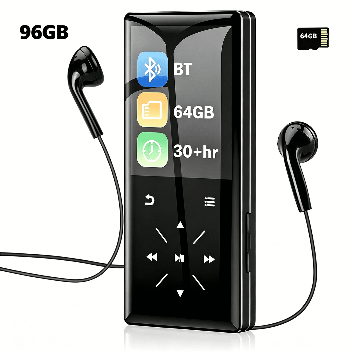 96GB Bluetooth MP3 Player - 2.4 Screen Portable HiFi Mp3 MP4 Player with Built-in Speaker Walkmen Music Player with Voice Recorder FM Radio Touch Buttons Study Player Support up to 256GB SD Card